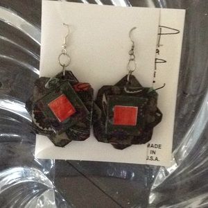 Paisley Fabric Olive RedPurple handmade earrings